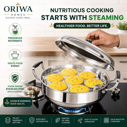 ORIWA Homes Premium 6-in-1 Tri-Ply Stainless Steel Multi Kadai with FREE Silicon Washer⭐
