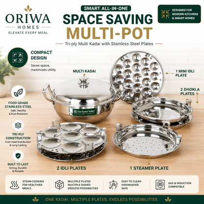 ORIWA Homes Premium 6-in-1 Tri-Ply Stainless Steel Multi Kadai with FREE Silicon Washer⭐
