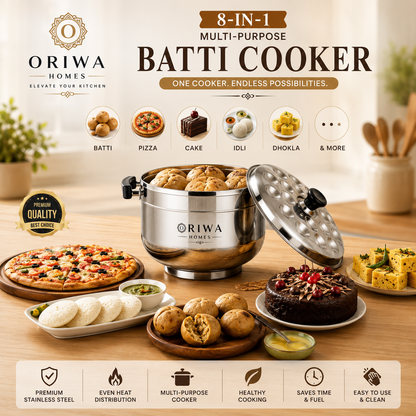 Premium 8-in-1 Multipurpose Cooker – Perfect for Baatis, Pizzas, Idlis, Momos, Dhoklas, Cakes, Cookies & More || Free Cooking Spoons