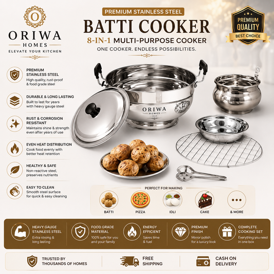 ORIWA Baati Cooker multipurpose stainless steel design