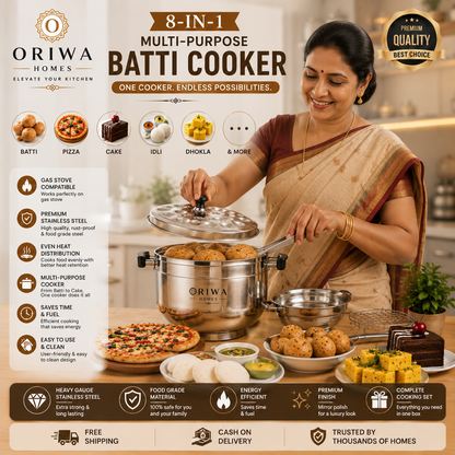 Premium 8-in-1 Multipurpose Cooker – Perfect for Baatis, Pizzas, Idlis, Momos, Dhoklas, Cakes, Cookies & More || Free Cooking Spoons